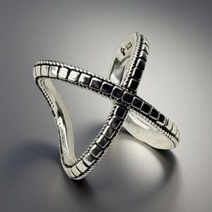 Samuel B 925 Sterling Silver “X” Ring – Square Cut Design, Size 6.5
